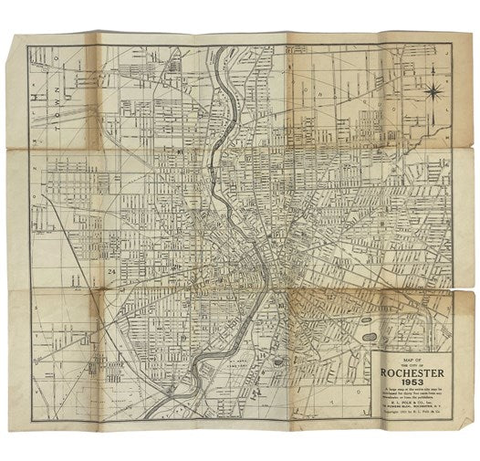 Black-and-White Fold-out Map of the City of Rochester, 1953 [New York]