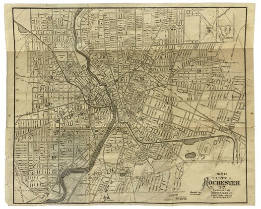 Black-and-White Fold-out Map of the City of Rochester, 1917 [New York]