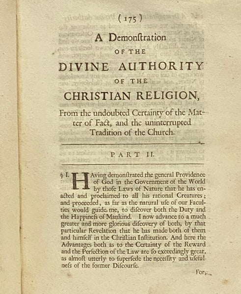 A Demonstration of the Divine Authority of the Law of Nature, and of the Christian Religion. in Two Parts.