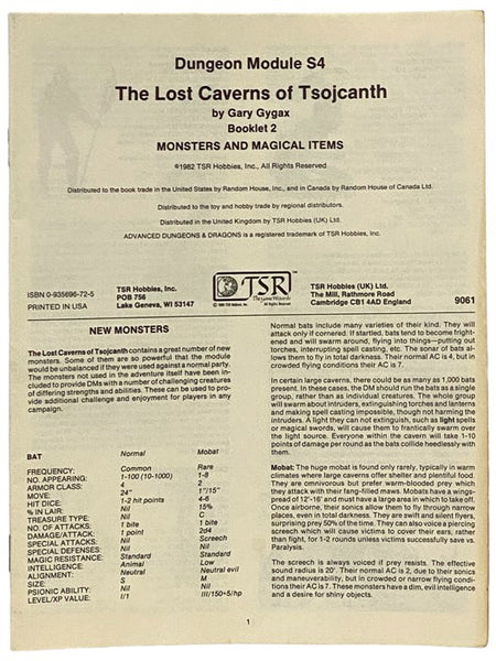 The Lost Caverns of Tsojcanth, Booklet 2: Monsters and Magical Items (Dungeons & Dragons Module S4)