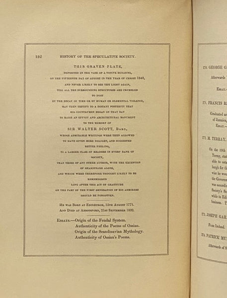 History of the Speculative Society of Edinburgh, from Its Institution in M.DCC.LXIV.