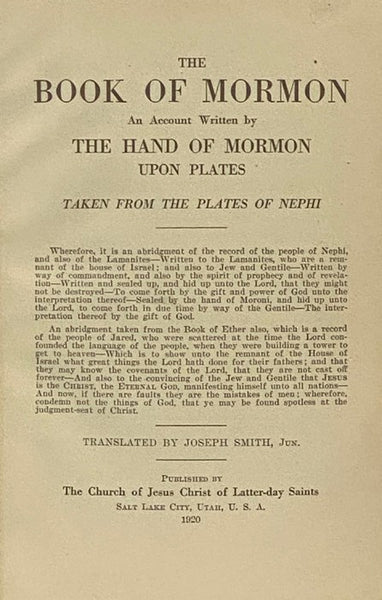 The Book of Mormon: An Account Written by the Hand of Mormon upon Plates Taken from the Plates of Nephi